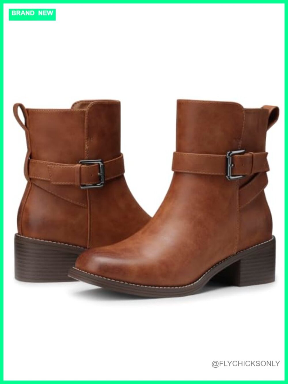 Women's Faux Leather Ankle Boots Low Block Heel Side Zipper Square Toe